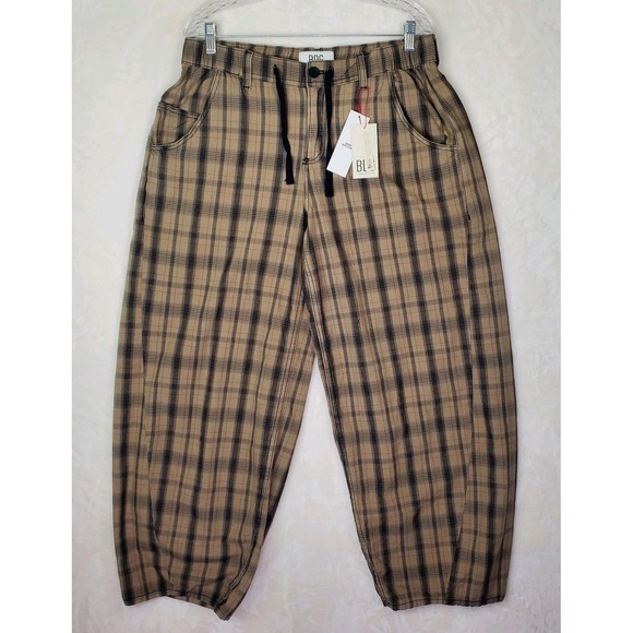 BDG Carter Plaid Wide Leg Baggy Barrel Pants Womens Medium Stretch Waist Cotton - Picture 6 of 15